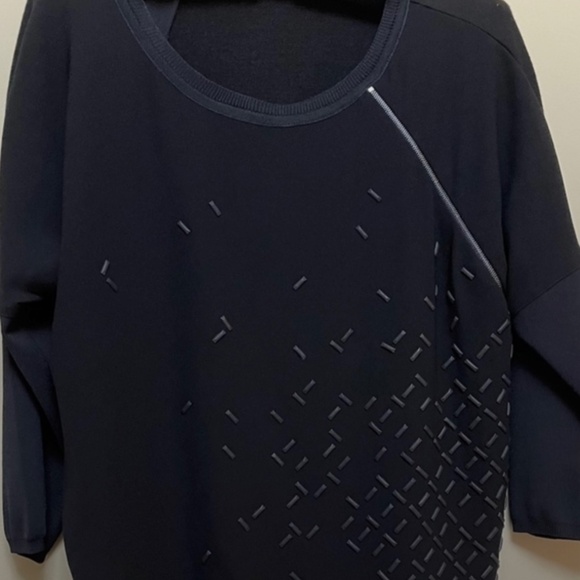 Elie Tahari. The Celeste knit, beaded, zipper, multi-fabric sweater  M-L - Picture 2 of 12